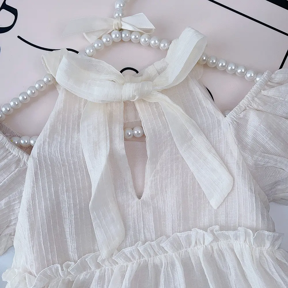 Bear Leader Children's Clothing 2023 New Summer Bubble Sleeves Off Shoulder Lace Suspended Princess Dress 2-7y Girl's Dress