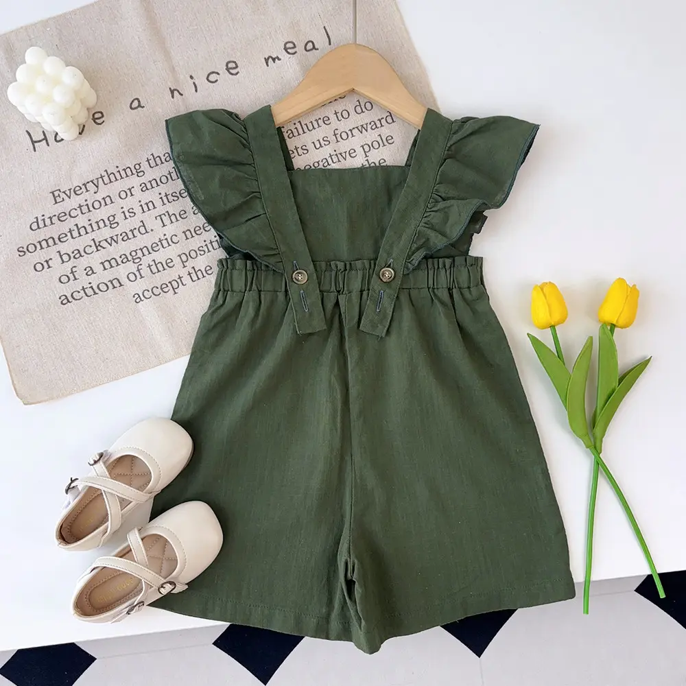 Bear Leader Toddler Girl Clothes Green Sleeveless Square Collar Ear Solid Color Jumpsuit Summer Cute Solid Color Baby's Clothing