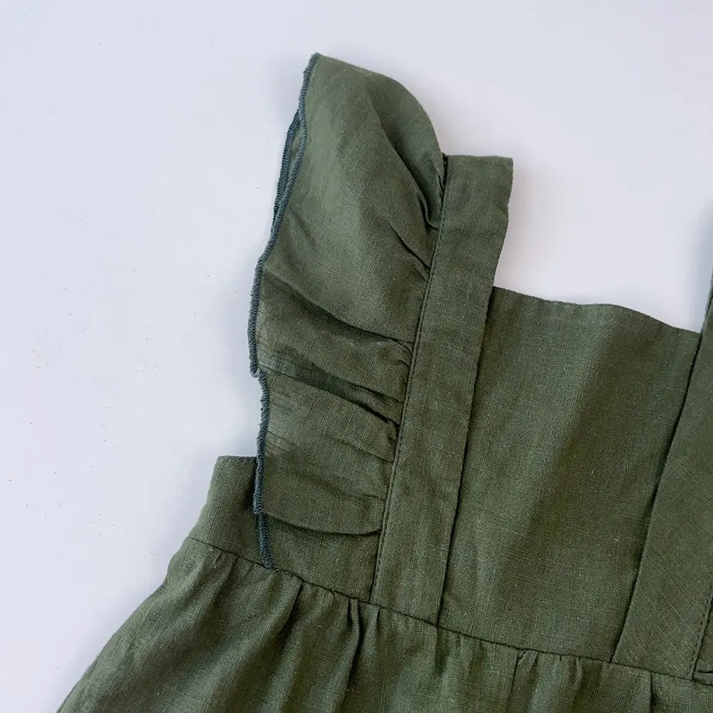 Bear Leader Toddler Girl Clothes Green Sleeveless Square Collar Ear Solid Color Jumpsuit Summer Cute Solid Color Baby's Clothing