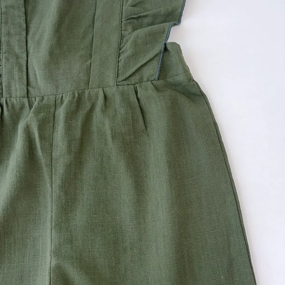 Bear Leader Toddler Girl Clothes Green Sleeveless Square Collar Ear Solid Color Jumpsuit Summer Cute Solid Color Baby's Clothing