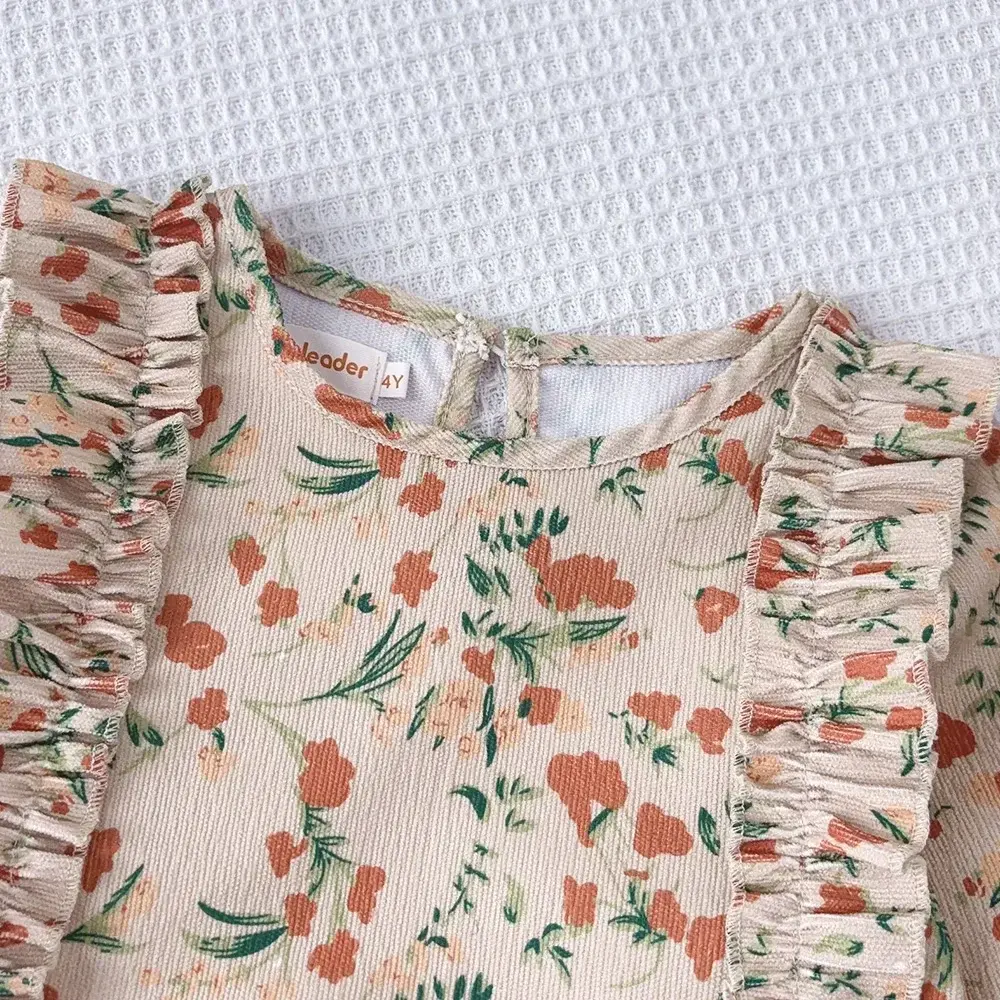 Bear Leader 3-7 Years Old Casual Children's Clothing Autumn Fashion Floral Dresses Long Sleeved Pleated Patchwork Girls' Dress