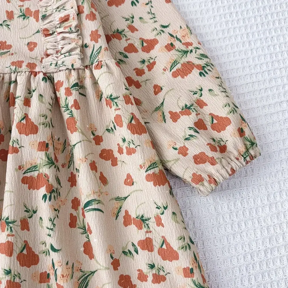 Bear Leader 3-7 Years Old Casual Children's Clothing Autumn Fashion Floral Dresses Long Sleeved Pleated Patchwork Girls' Dress