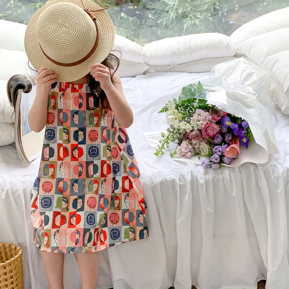 Bear Leader Casual Girls Dress Figure Abstract Dress Princess Tank Top Dress 2023 Summer New Style Clothing For Children Girls