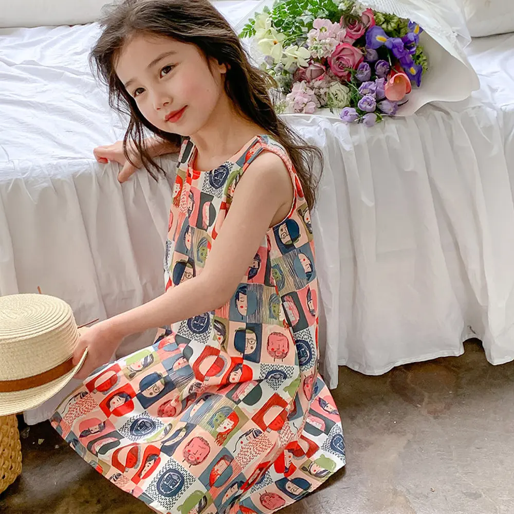Bear Leader Casual Girls Dress Figure Abstract Dress Princess Tank Top Dress 2023 Summer New Style Clothing For Children Girls