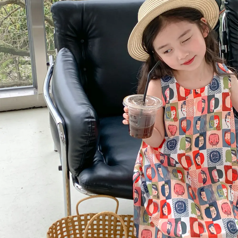 Bear Leader Casual Girls Dress Figure Abstract Dress Princess Tank Top Dress 2023 Summer New Style Clothing For Children Girls