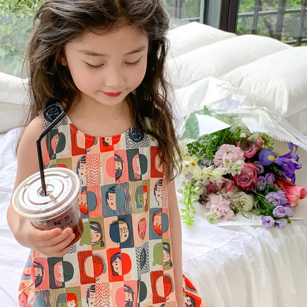 Bear Leader Casual Girls Dress Figure Abstract Dress Princess Tank Top Dress 2023 Summer New Style Clothing For Children Girls