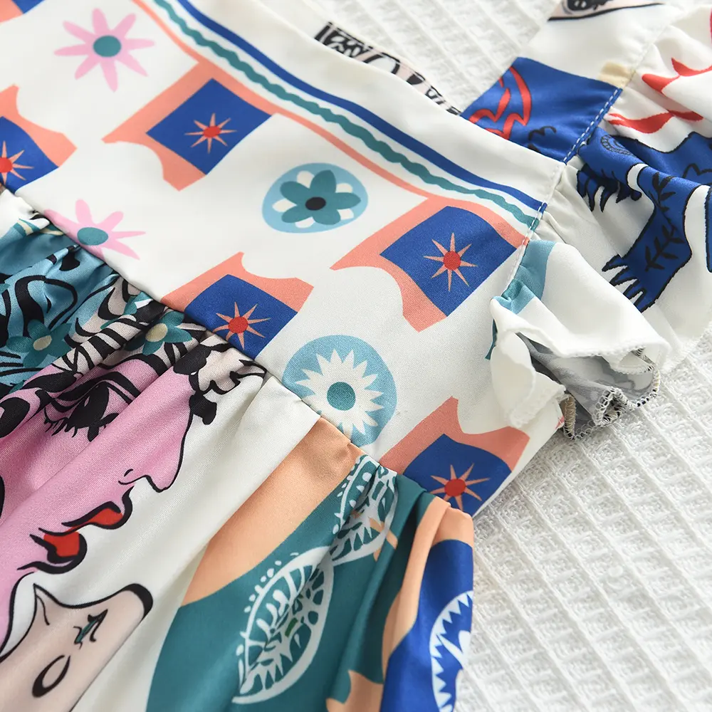 Bear Leader Girls' Set 2023 Summer New Casual Dress Flying Sleeve Graffiti Painting Dress Sleeveless Princess Fashion Dress