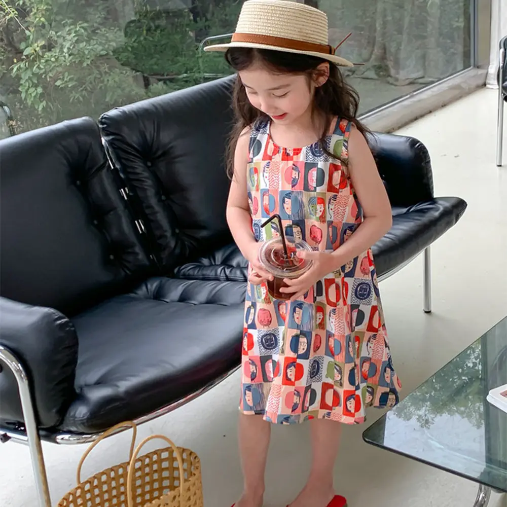 Bear Leader Casual Girls Dress Figure Abstract Dress Princess Tank Top Dress 2023 Summer New Style Clothing For Children Girls