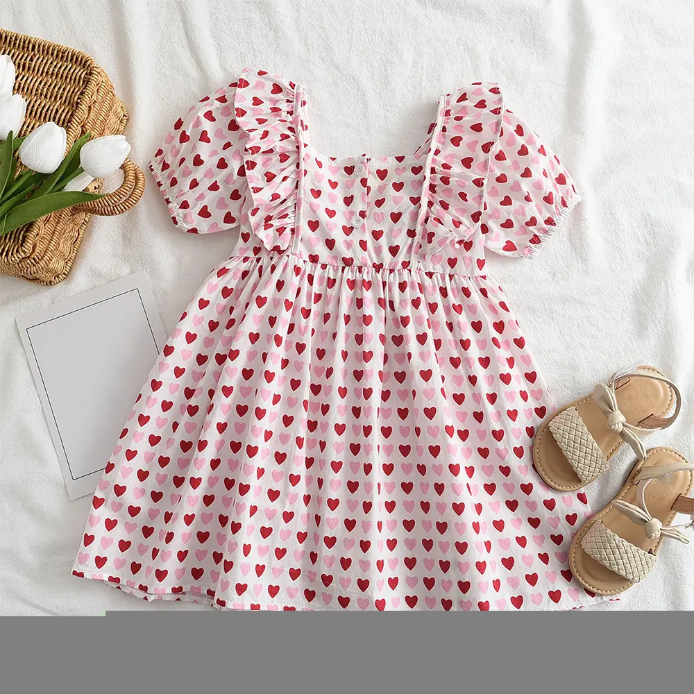 Bear Leader Summer Girls Dress Love Print Kids Dresses Baby Girls Princess Dress Party Clothes Short Sleeve Birthday Dresses