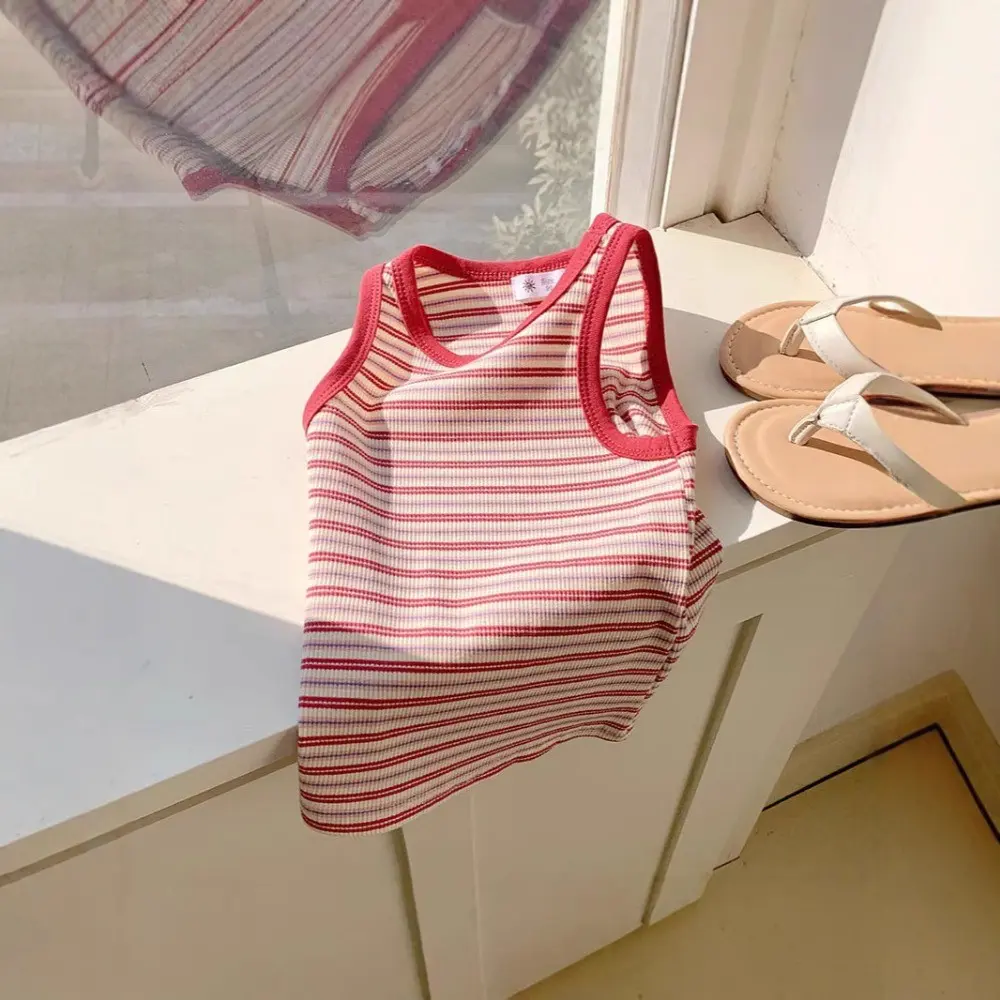 Bear Leader Summer Fashion Girls Clothes Sleeveless Striped Printed Sleeveless Round Neck Top Daily Casual Children's Clothing