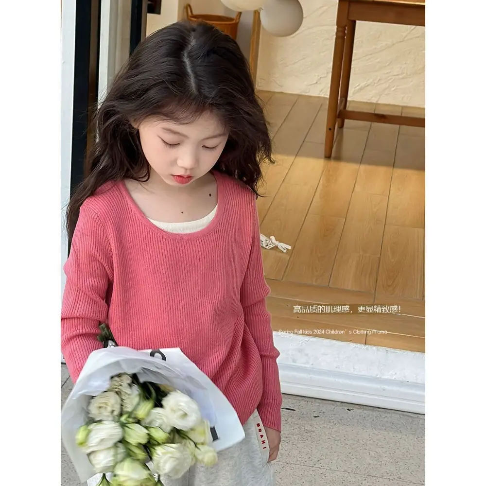 Bear Leader 3-7 Years Old Autumn New Solid Color Long Sleeved Base Shirt Korean Version Sweet and Cute Fake Two-piece Girls' Top