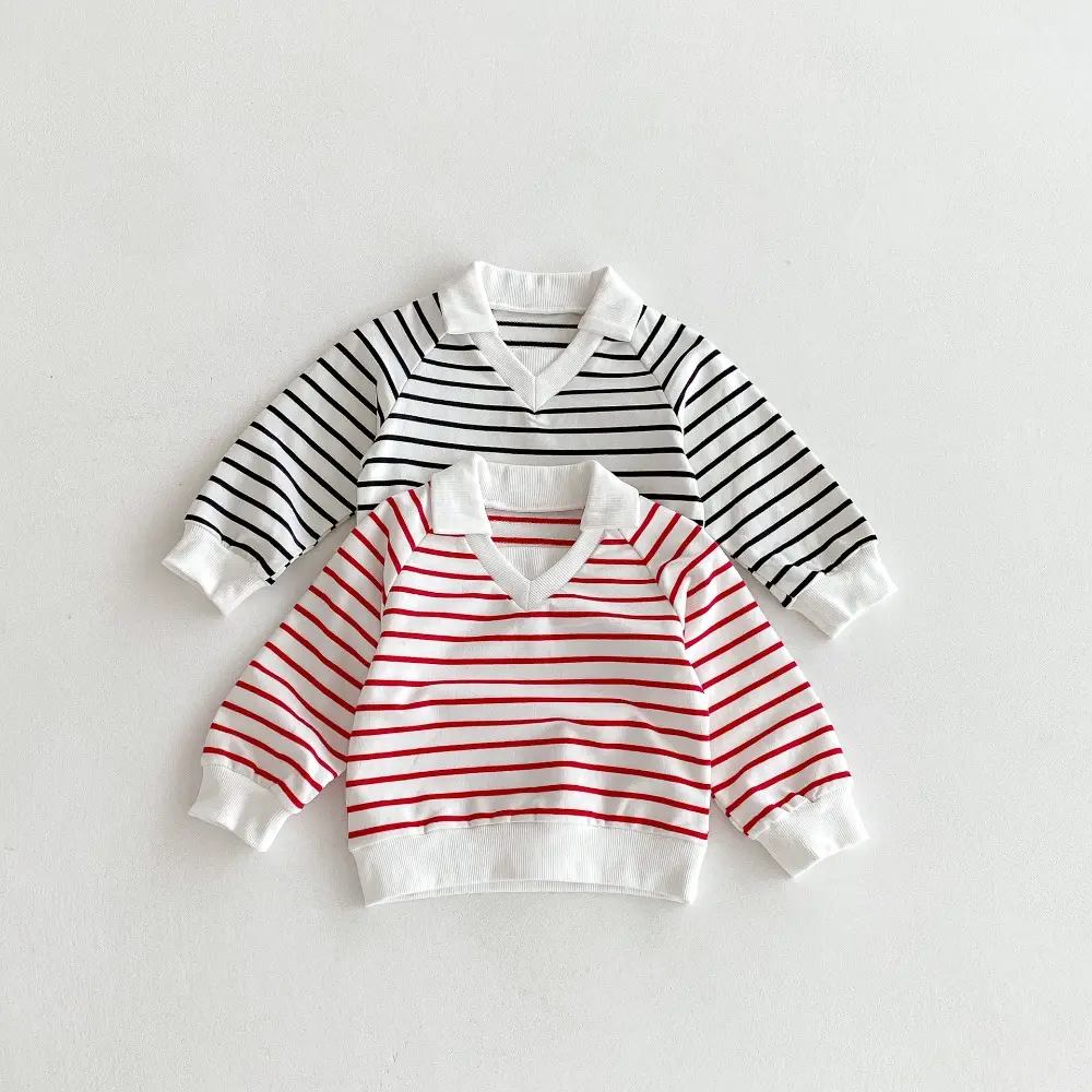 Bear Leader Children's Clothing Autumn Long Sleeved Kids T-shirt Korean Version Polo Standing Collar Striped Printed Girls' Top
