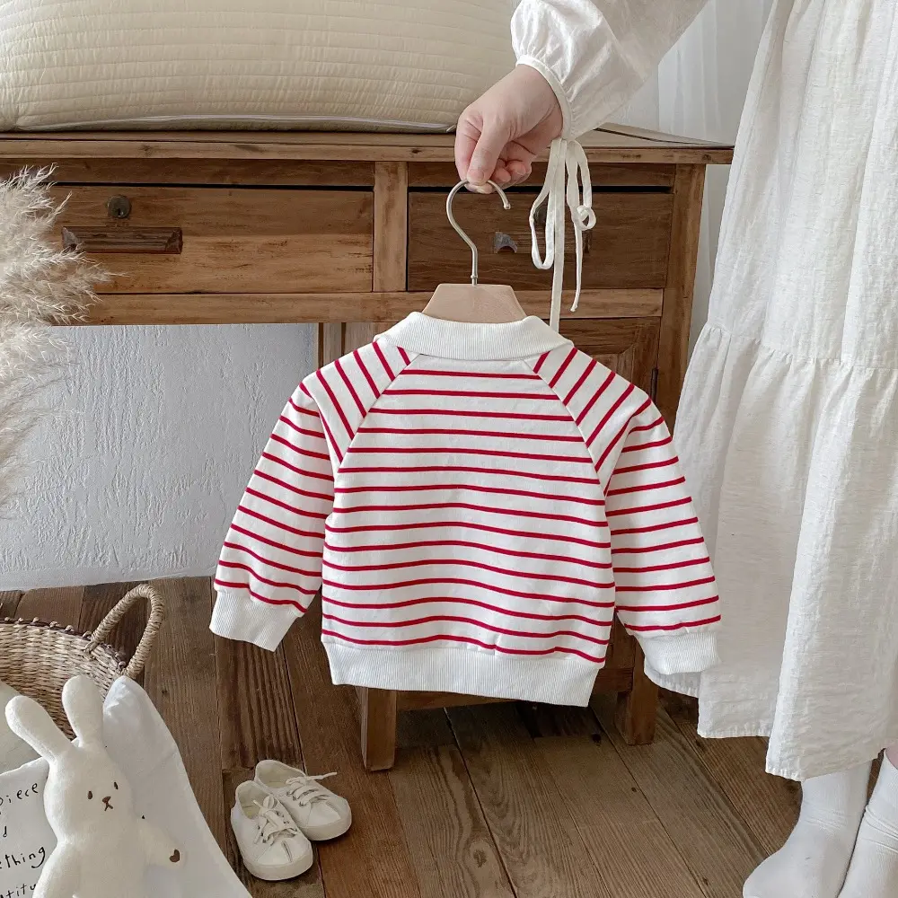 Bear Leader Children's Clothing Autumn Long Sleeved Kids T-shirt Korean Version Polo Standing Collar Striped Printed Girls' Top
