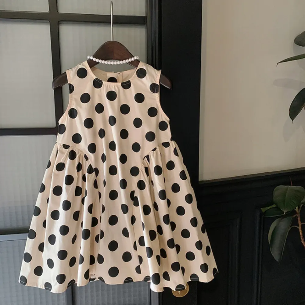 Bear Leader 2-7 Years Old Beige Girls Dress Summer Sleeveless Polka Dot Printed Vest Dress Fashion Casual Children's Clothing