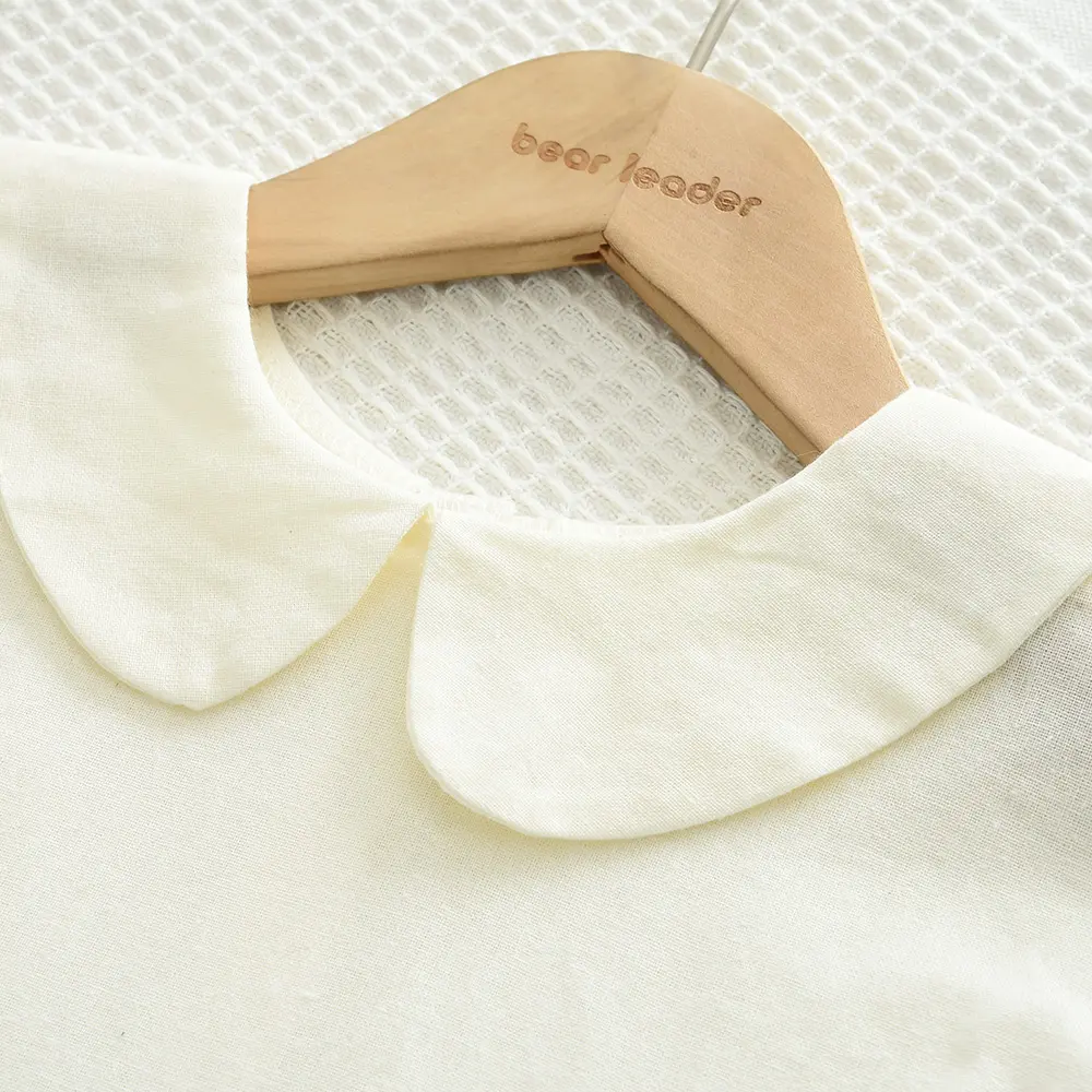 Bear Leader Kids Dresses for Girls Autumn New Children's Clothing White Collar Button Decorative Splicing Dress 3-7 Years Old