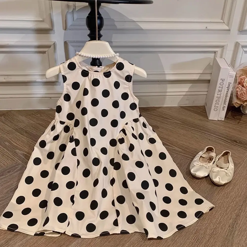 Bear Leader 2-7 Years Old Beige Girls Dress Summer Sleeveless Polka Dot Printed Vest Dress Fashion Casual Children's Clothing