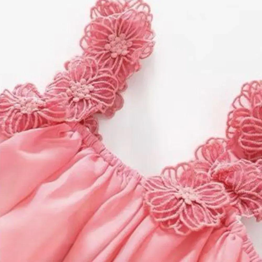 Bear Leader Korean Version Gradient Color Girls Casual Dresses Summer 3D Flower Decoration Suspender Dress Cute Kids Casual Wear