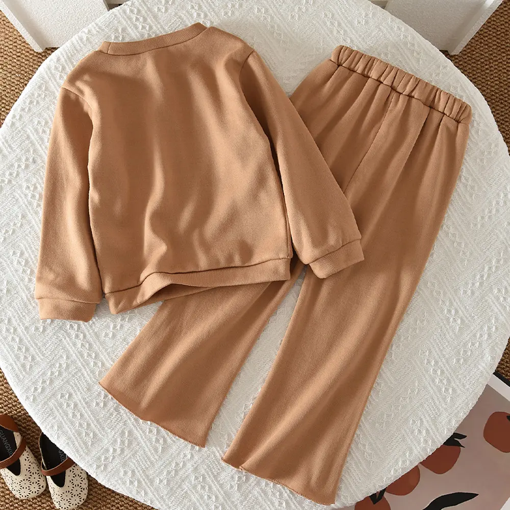 Bear Leader Autumn Khaki Long Sleeves Girls Clothes Korean Version Sports Casual Children's Set Solid Color Bow Hoodie Top+Pants