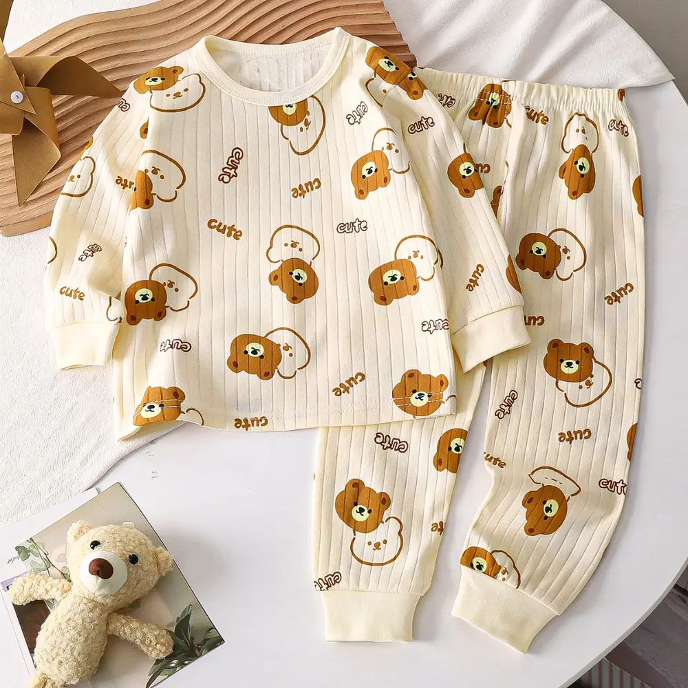 Bear Leader Autumn New Girls' Pajama Suit Long Sleeve Cartoon Printed Top+Pants Casual Two Piece Set Spring Boys' Home Clothes