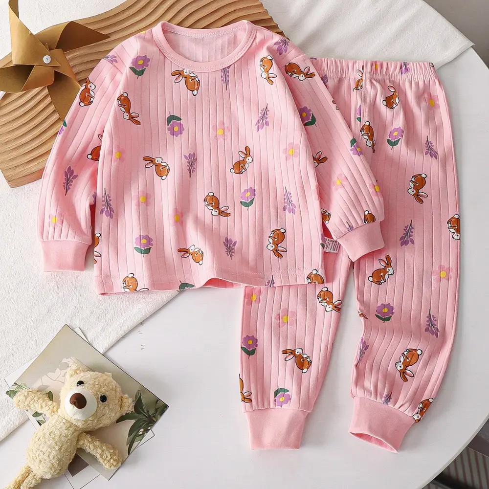 Bear Leader Autumn New Girls' Pajama Suit Long Sleeve Cartoon Printed Top+Pants Casual Two Piece Set Spring Boys' Home Clothes