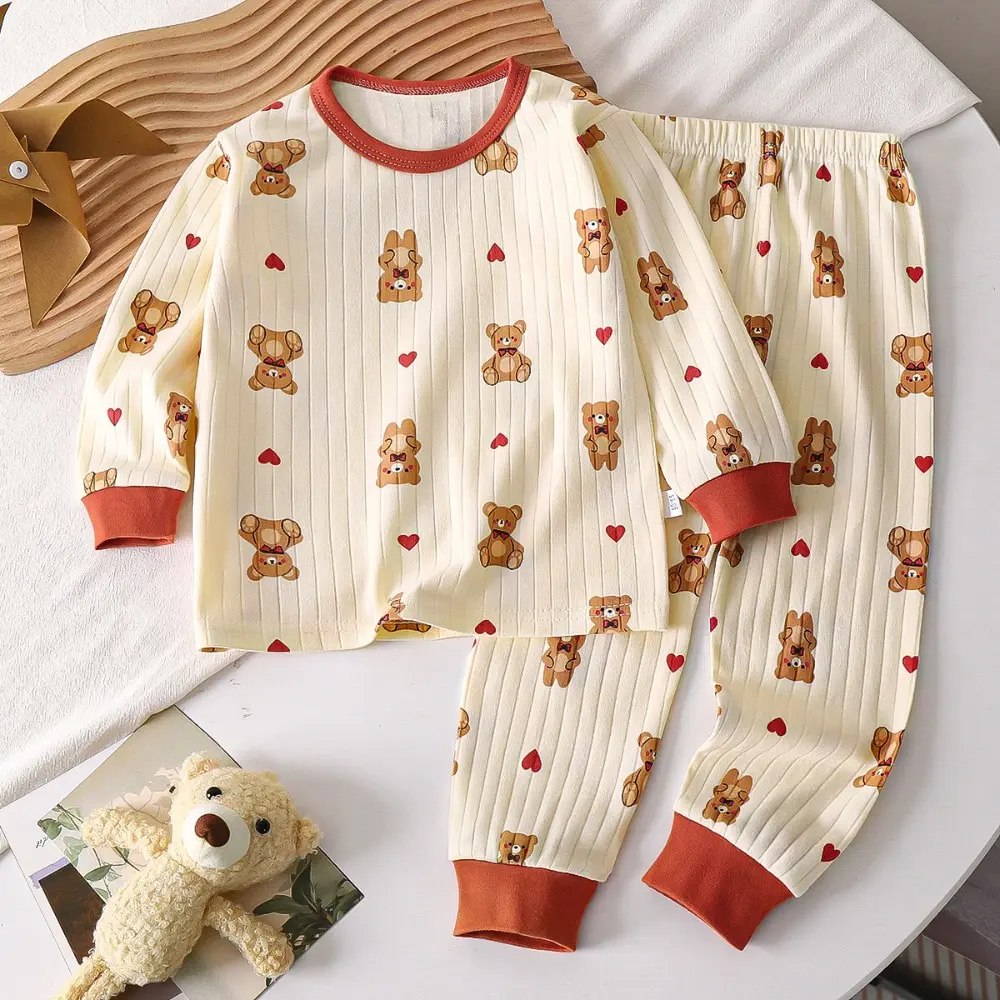 Bear Leader Autumn New Girls' Pajama Suit Long Sleeve Cartoon Printed Top+Pants Casual Two Piece Set Spring Boys' Home Clothes