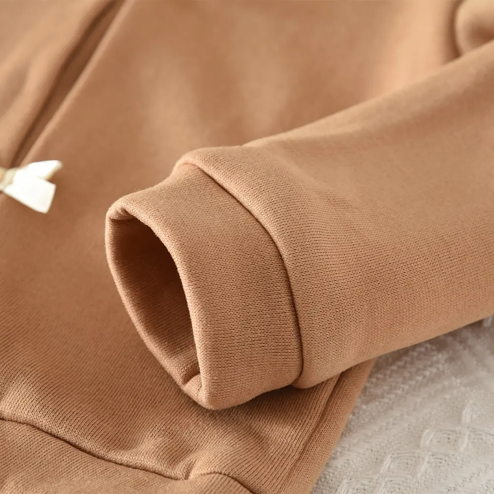 Bear Leader Autumn Khaki Long Sleeves Girls Clothes Korean Version Sports Casual Children's Set Solid Color Bow Hoodie Top+Pants