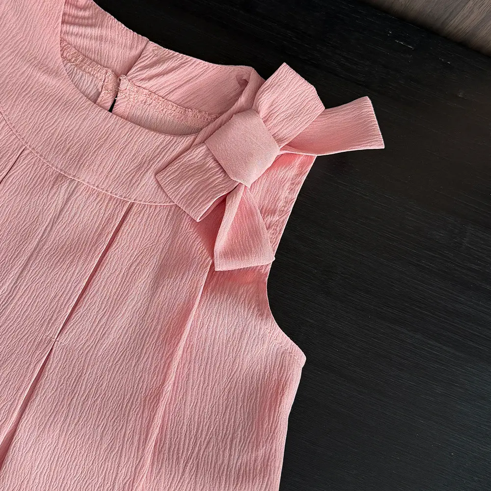 Bear Leader Bow Decoration Fashion Outfits Summer Sleeveless Top+Shorts 2Pcs Sets Easter Sweet Solid Color Ruffle Girls Clothes