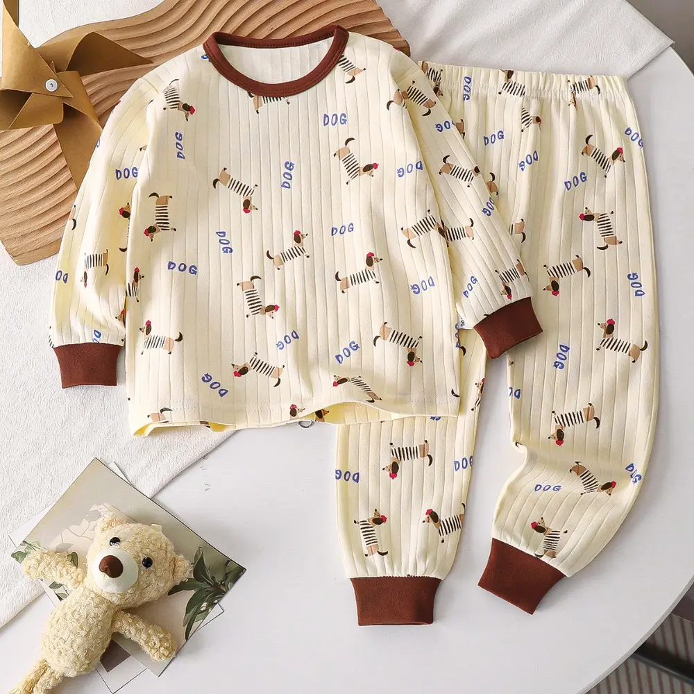 Bear Leader Autumn New Girls' Pajama Suit Long Sleeve Cartoon Printed Top+Pants Casual Two Piece Set Spring Boys' Home Clothes