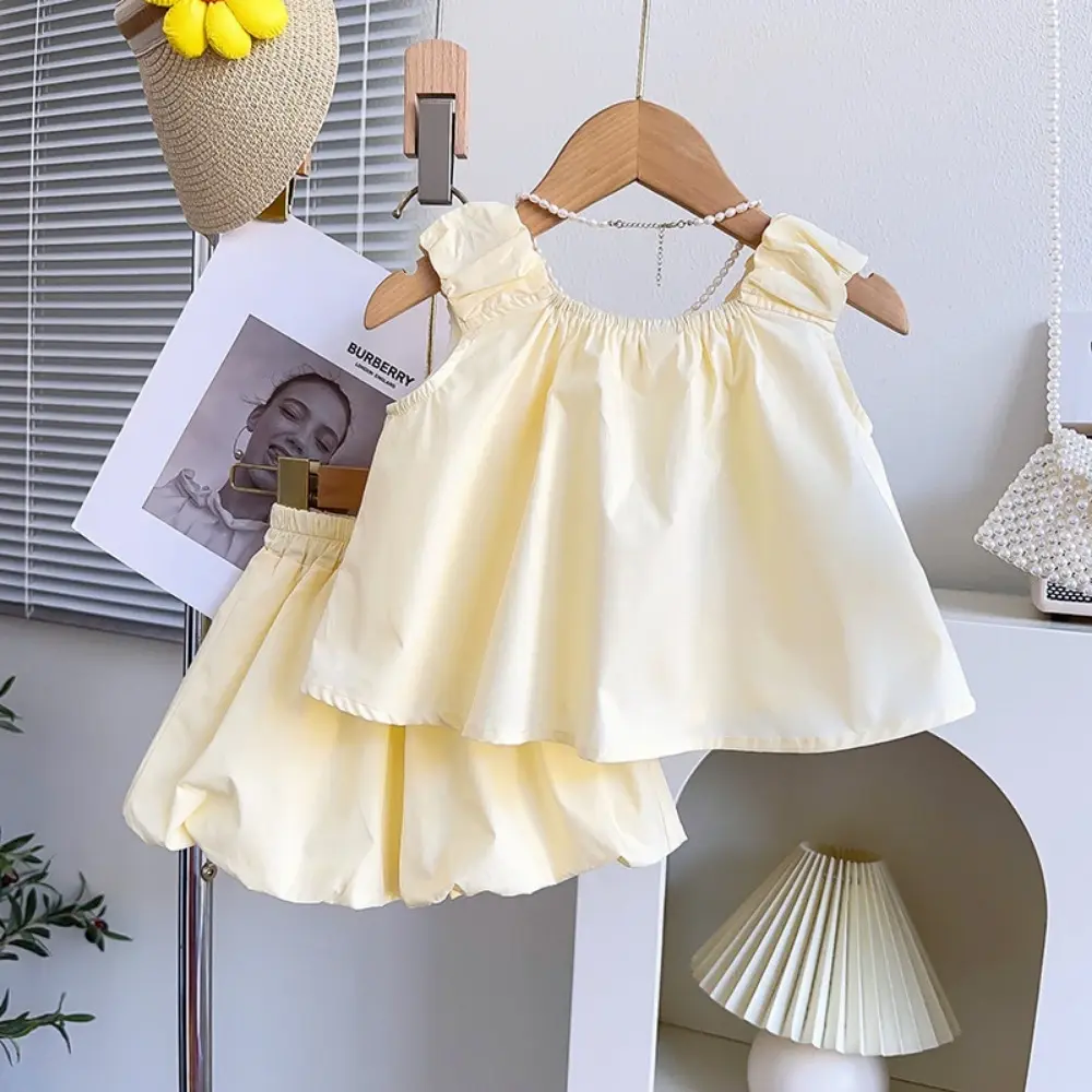 Bear Leader 3-6 Year Old Cute Baby Girls Clothes Summer Korean Version Yellow Children's Set 3D Flower Sleeveless Vest+Shorts