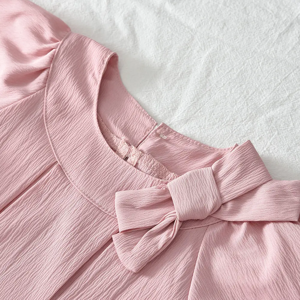 Bear Leader Autumn Pink Sweet and Cute Princess Dresses Korean Edition Fashion Solid Color Bow Decoration Kids Casual Dress