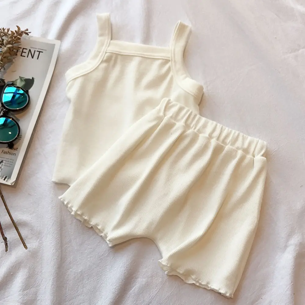 Bear Leader Solid Color Baby Girl Set Summer Korean Version Plain Sleeveless Camisole Top+Shorts Two-piece Set Casual Kids Wear