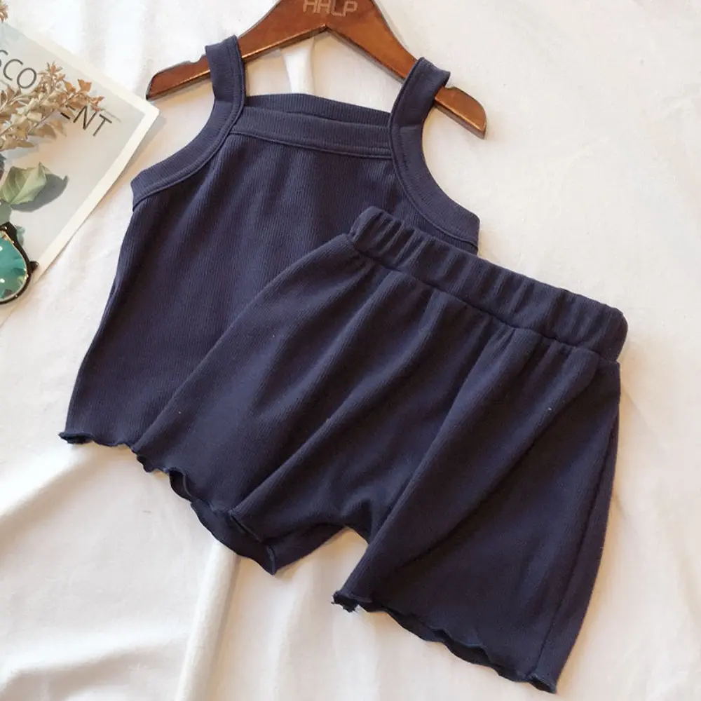 Bear Leader Solid Color Baby Girl Set Summer Korean Version Plain Sleeveless Camisole Top+Shorts Two-piece Set Casual Kids Wear