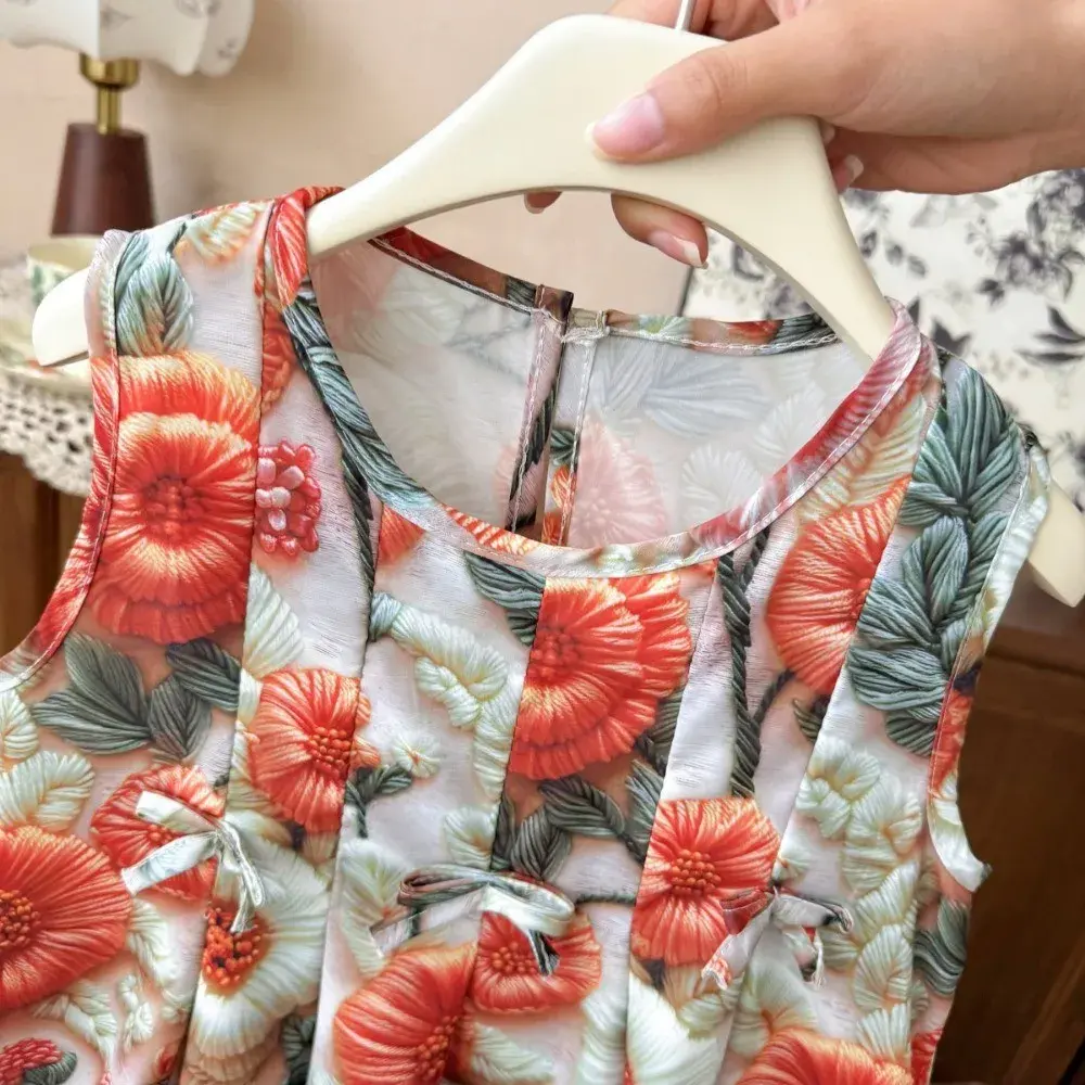 Bear Leader Fashion Flower Printed Princess Dress Korean Version New Children's Clothing Summer Sleeveless Girls Casual Dresses