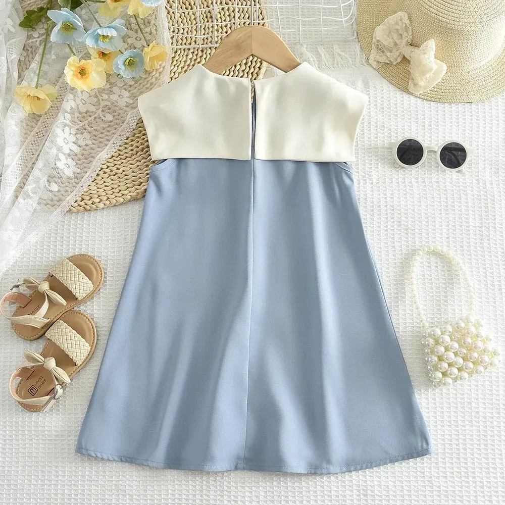 Bear Leader Summer Toddler Dress Fashion Elegant Pink Children's Wear Bow Collar Button Decoration Sleeveless Baby Girl Dresses