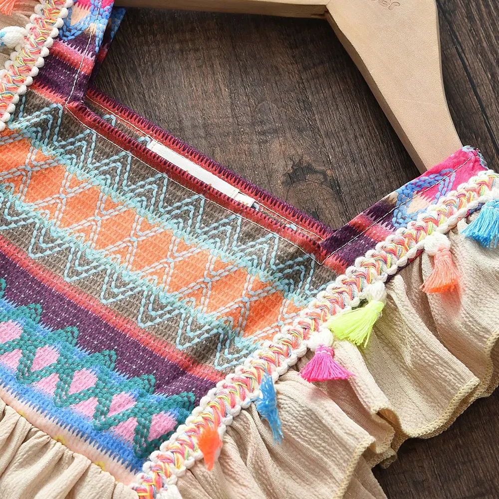Bear Leader Khaki Girls Casual Dresses Fashionable Tassel Decoration Pocket Kids Dress Summer New Daily Children's Clothing