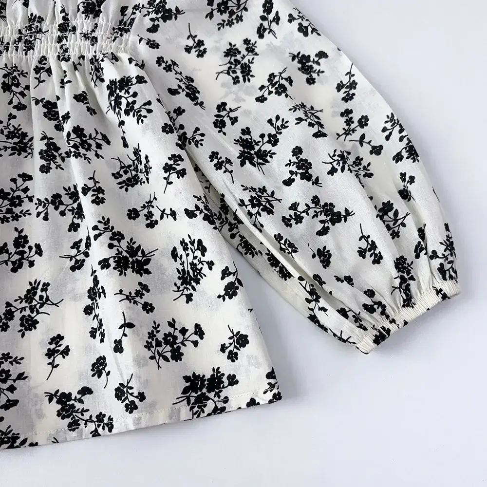 Bear Leader 2-6 Years Old Autumn New Long Sleeved Girls' Top Korean Version Plain Color Flower Print Casual Children's Clothing