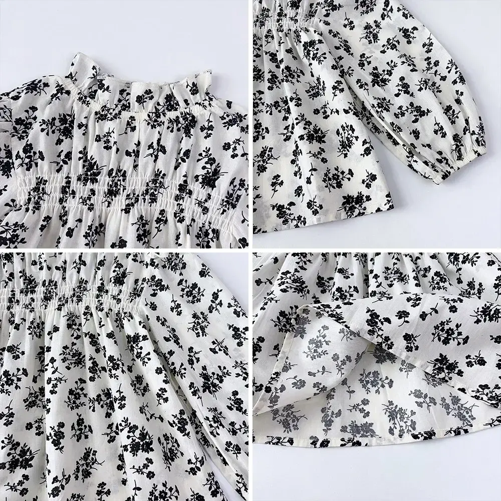 Bear Leader 2-6 Years Old Autumn New Long Sleeved Girls' Top Korean Version Plain Color Flower Print Casual Children's Clothing