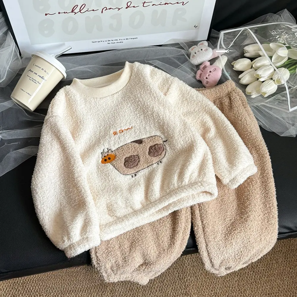 Bear Leader Autumn and Winter Girls Clothes Cartoon Printed Long Sleeved Round Neck Top+Pants Home Casual Children's Clothing