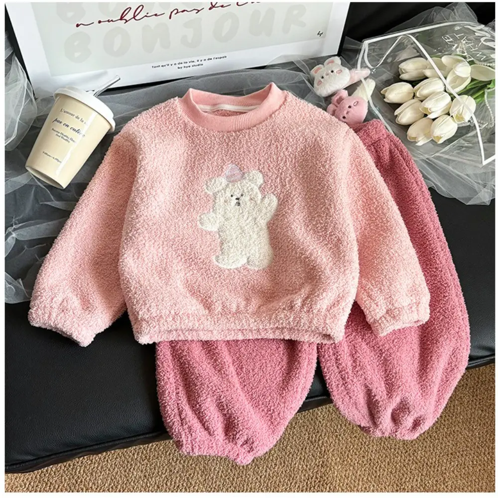 Bear Leader Autumn and Winter Girls Clothes Cartoon Printed Long Sleeved Round Neck Top+Pants Home Casual Children's Clothing