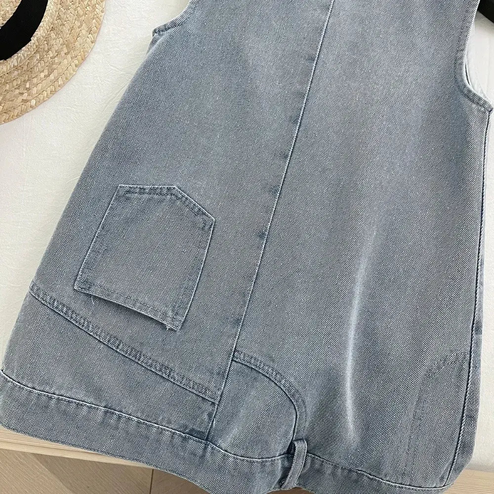 Bear Leader Summer New Blue Sleeveless Cowboy Dress with Pocket Solid Color Girls Casual Dresses Basic Simple Children's Wear