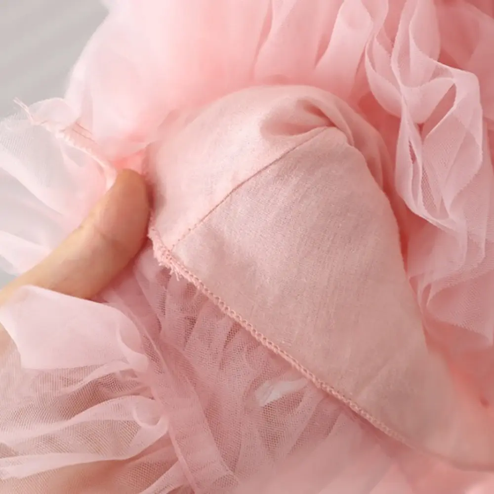 Bear Leader Korean Version Pink Bow Mesh Princess Dress Fashionable and Elegant Children's Clothing Summer Girls Casual Dresses