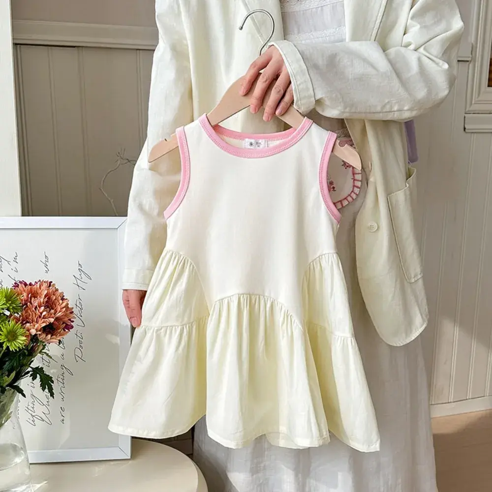 Bear Leader Korean version Color Blocked Princess Dress Birthday Party Kids Wear Summer Pink Sleeveless Girls Casual Dresses