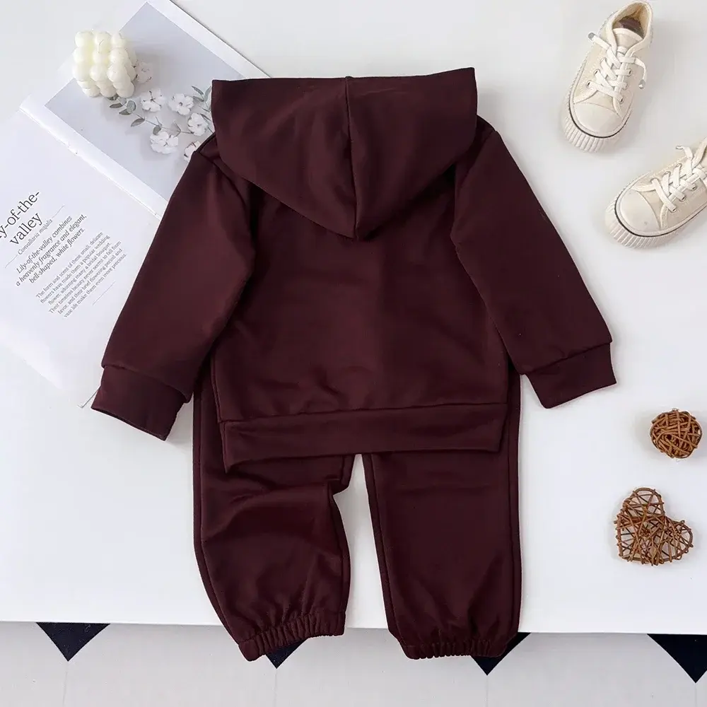 Bear Leader 3-7 Year Spring/Autumn Long Sleeved Girls' Sports Suit Wine Red Digital Printed Hooded Sweatshirt+Pants 2-piece Set