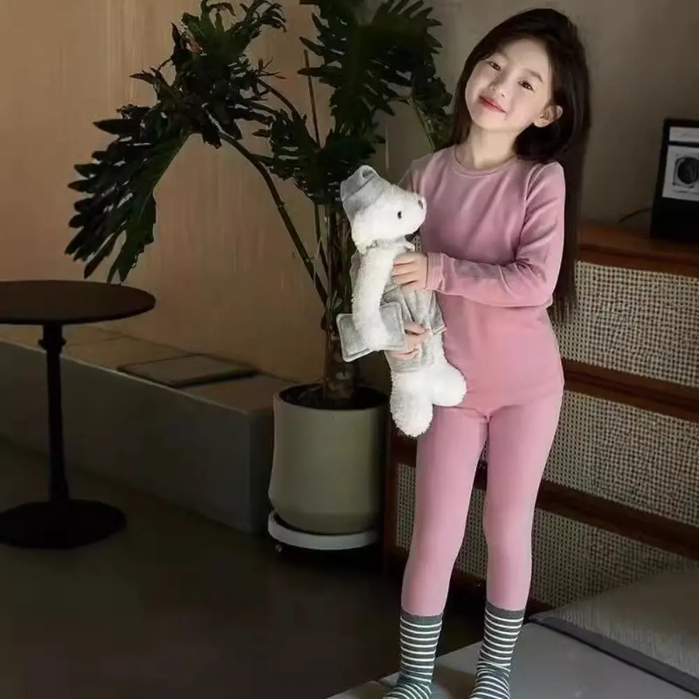 Bear Leader Autumn Solid Color New Girls Suit Long Sleeved Round Neck Top+Pants Basic 2 Pcs Set Spring Home Children's Clothing