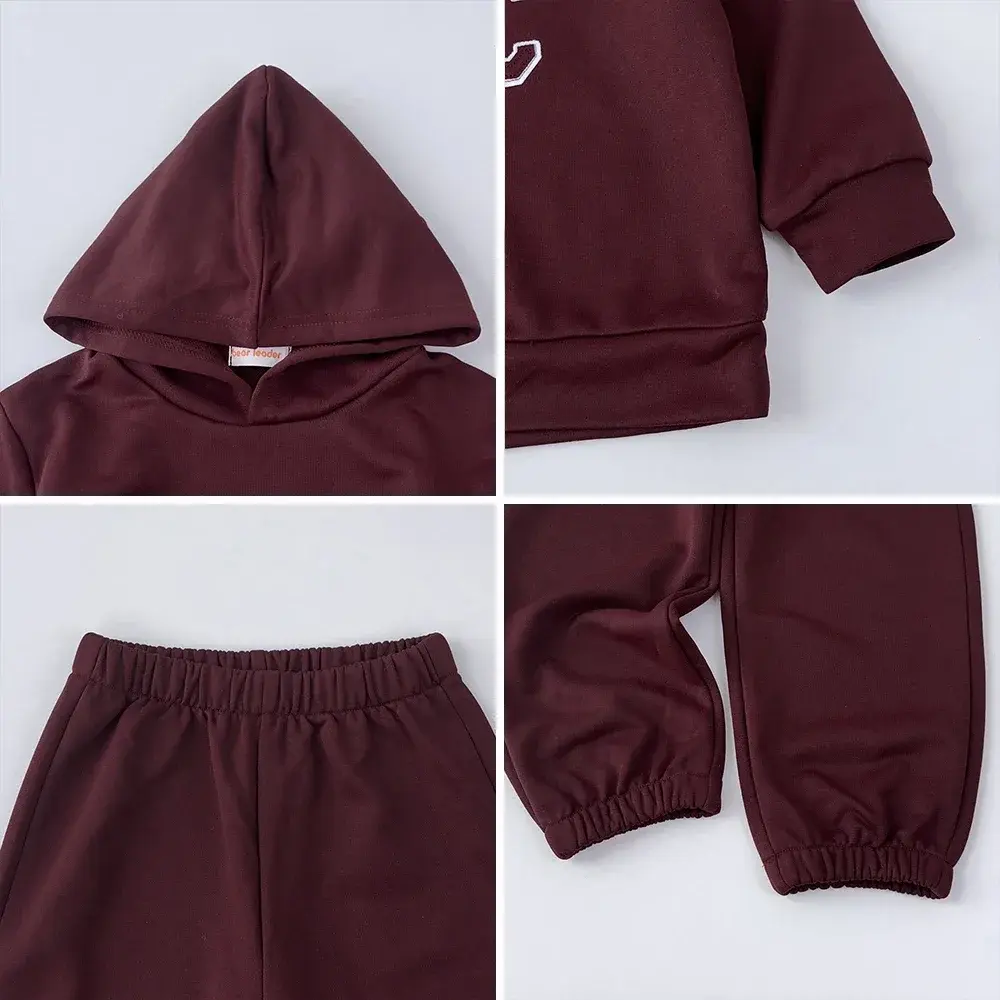 Bear Leader 3-7 Year Spring/Autumn Long Sleeved Girls' Sports Suit Wine Red Digital Printed Hooded Sweatshirt+Pants 2-piece Set