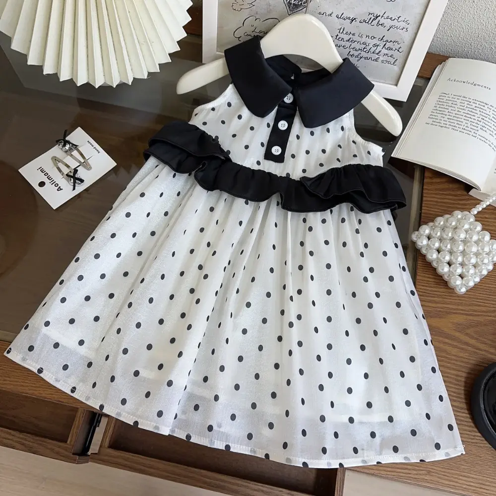 Bear Leader Korean Version Sleeveless Cute Kids Clothes Girls' Casual Dresses Summer New Fashion Polka Dot Vest Princess Dress