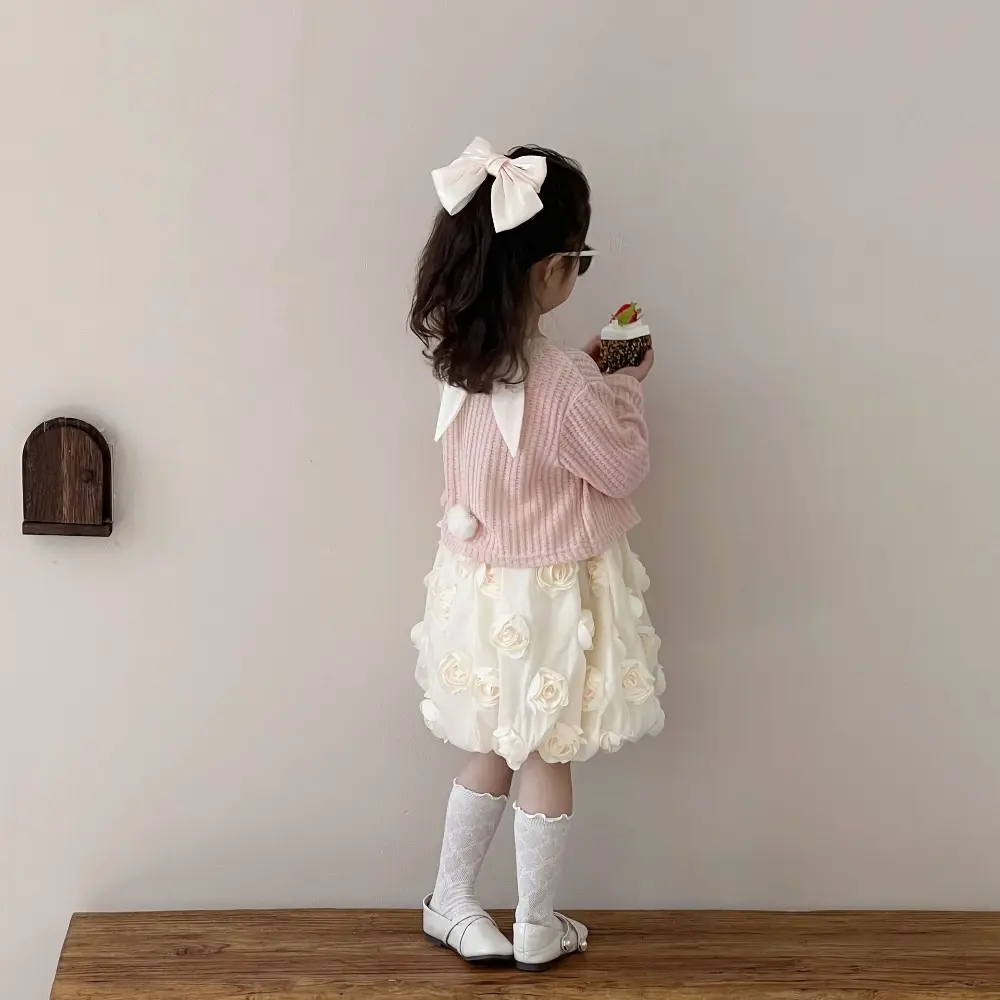 Bear Leader Spring Baby Girl Clothes 3D Flower Splicing Tank Top Princess Dress + Long Sleeves Coat Pink Sweet Children's Set