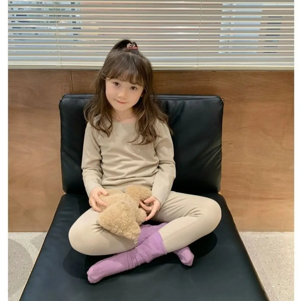 Bear Leader Autumn Solid Color New Girls Suit Long Sleeved Round Neck Top+Pants Basic 2 Pcs Set Spring Home Children's Clothing