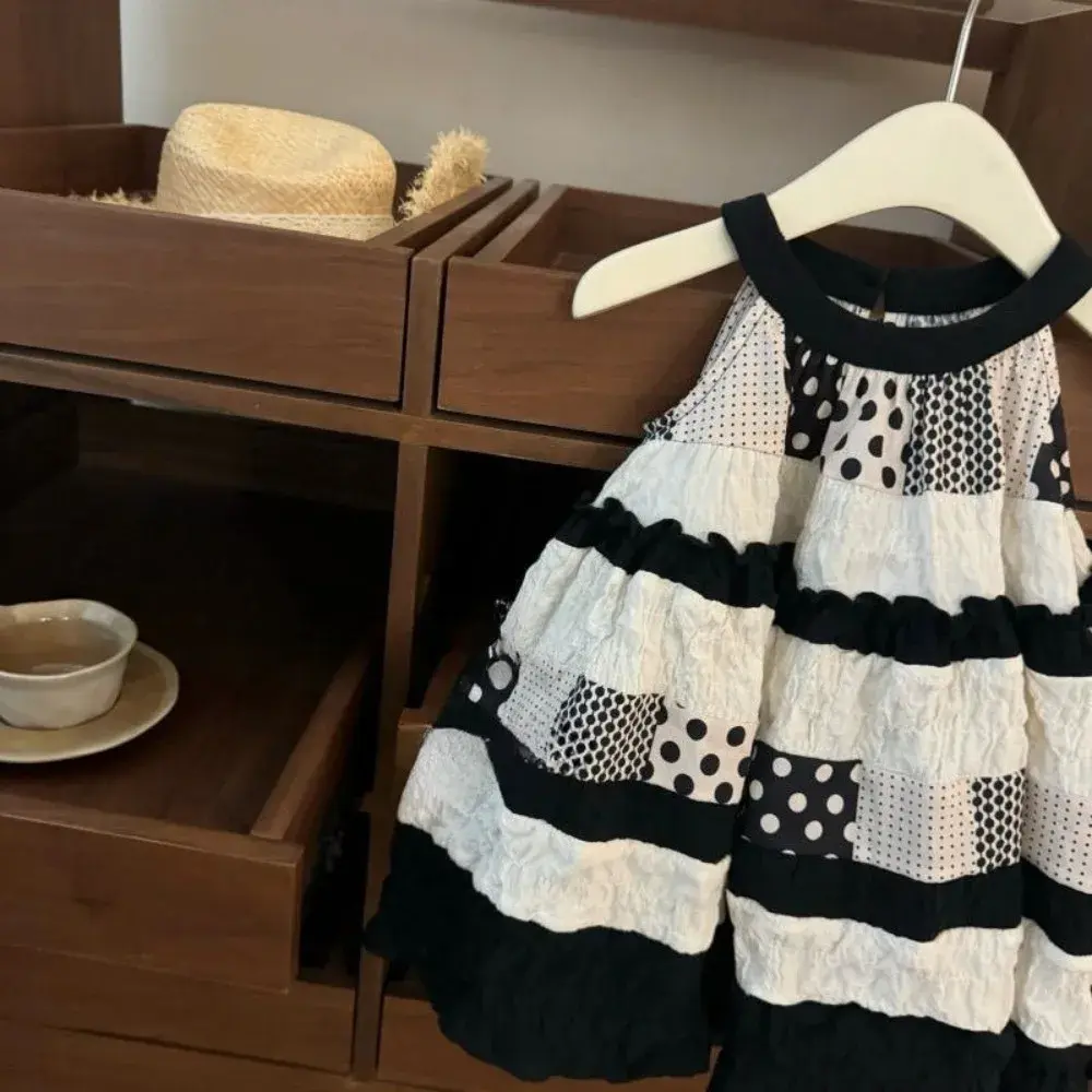 Bear Leader Summer Hanging Neck Girl Clothes Korean Version Splicing Polka Dot Princess Dress 3 To 7 Years Kids Casual Dresses