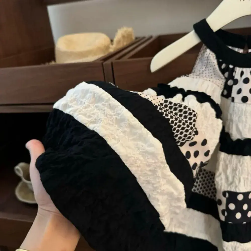 Bear Leader Summer Hanging Neck Girl Clothes Korean Version Splicing Polka Dot Princess Dress 3 To 7 Years Kids Casual Dresses